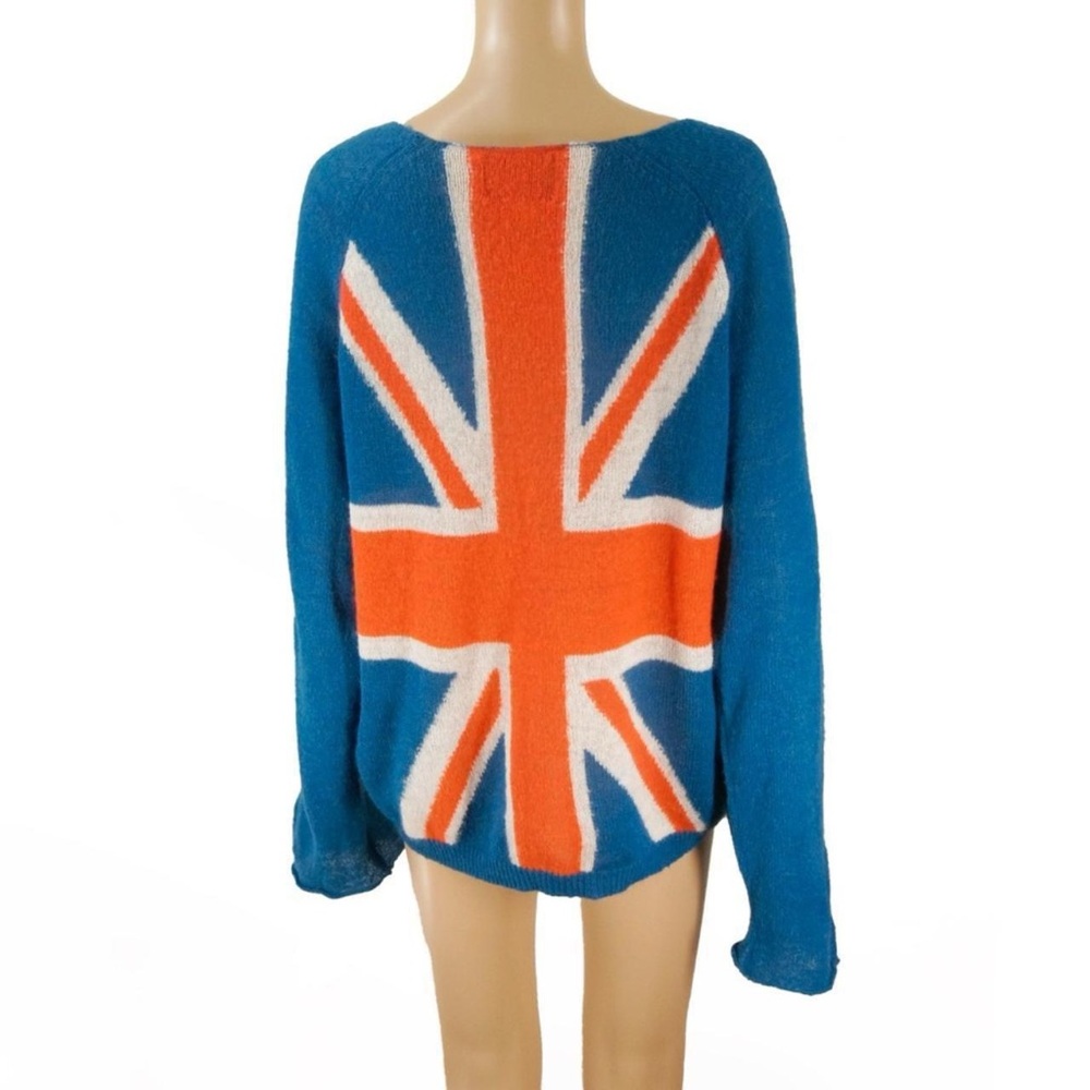 Vintage Wild Fox Indie Union Jack British Flag Knit Wool Pullover Sweater - Picture 2 of 6
